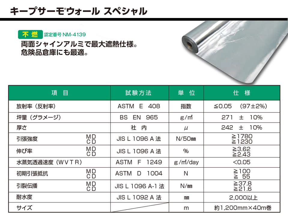 キープサーモウォールスペシャル スペック
